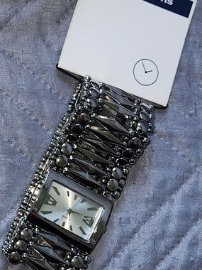 Silver Toned Decorative Bracelet Watch